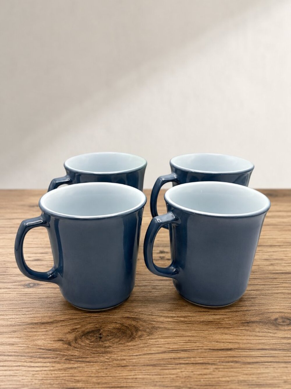 Vintage Pyrex Navy Blue Milk Glass Coffee Mugs Set of 4 Retro USA